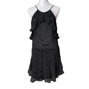 Karina Grimaldi Small A-line Celine Dress Black Ruffled High Neck Silk
